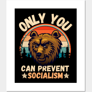 Only You Can Prevent Socialism, Retro Vintage Style Funny Camping Bear Posters and Art